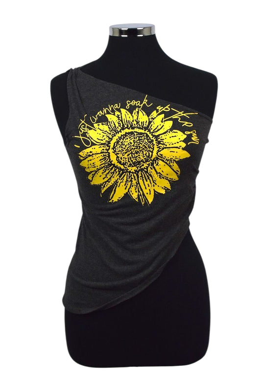 Reworked Sunflower Single Shoulder T-shirt