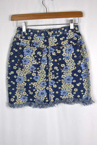 Denim Floral Print Skirt