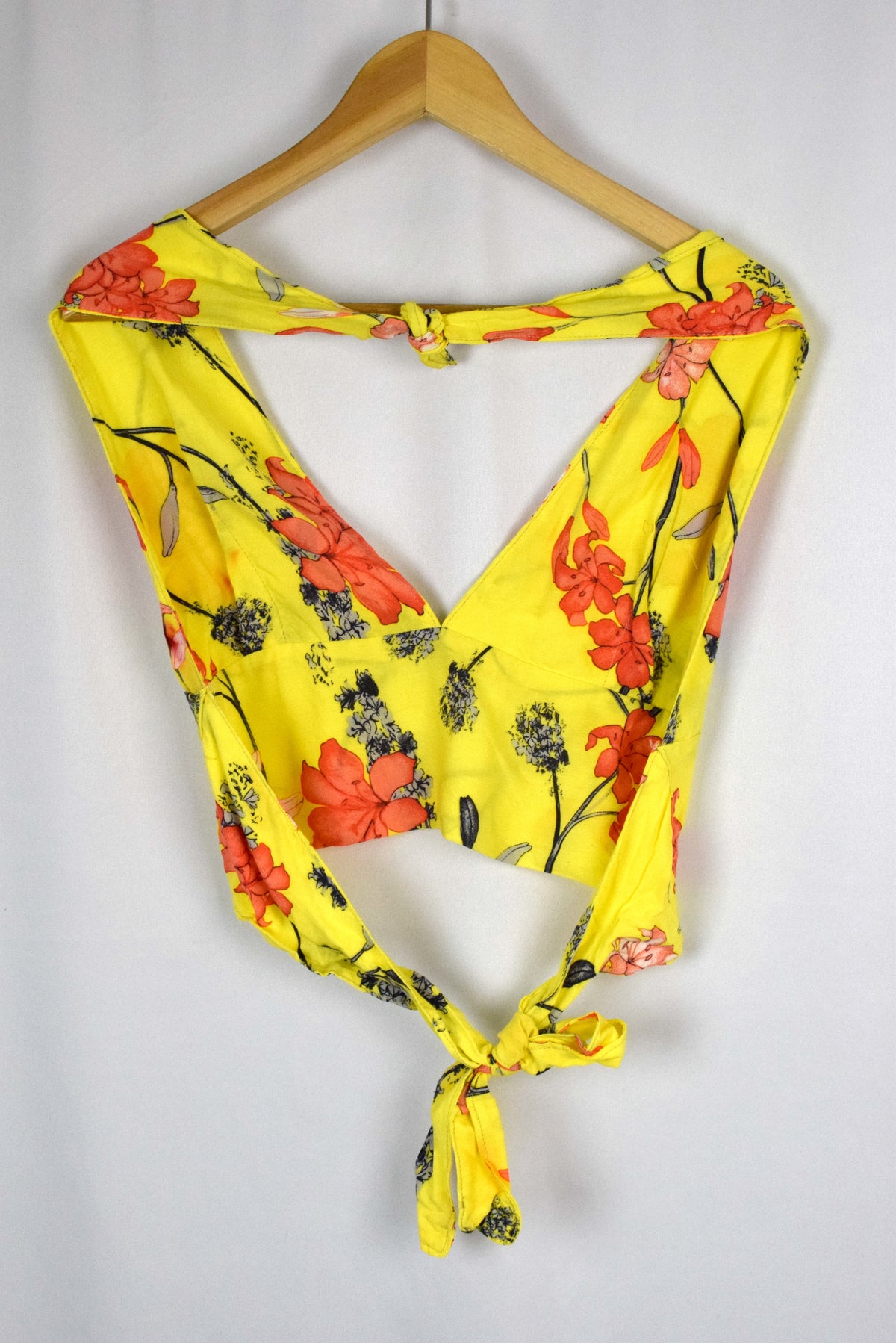 Reworked Yellow Floral Tie Up Top