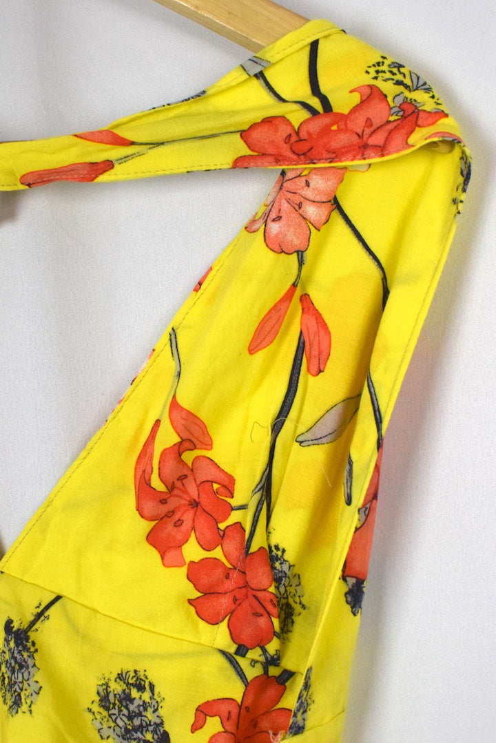 Reworked Yellow Floral Tie Up Top
