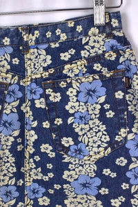 Denim Floral Print Skirt