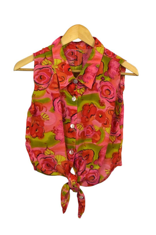 Reworked Floral Tie-up Crop Blouse