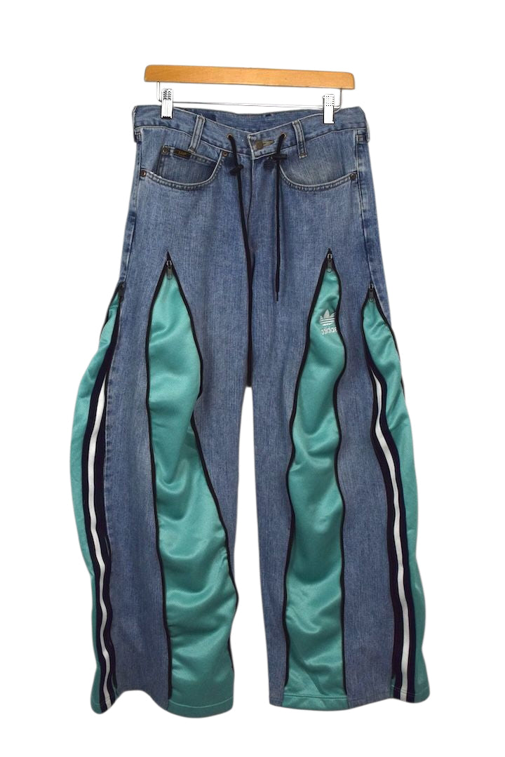 Reworked Adidas Brand Zip Up Track Jeans