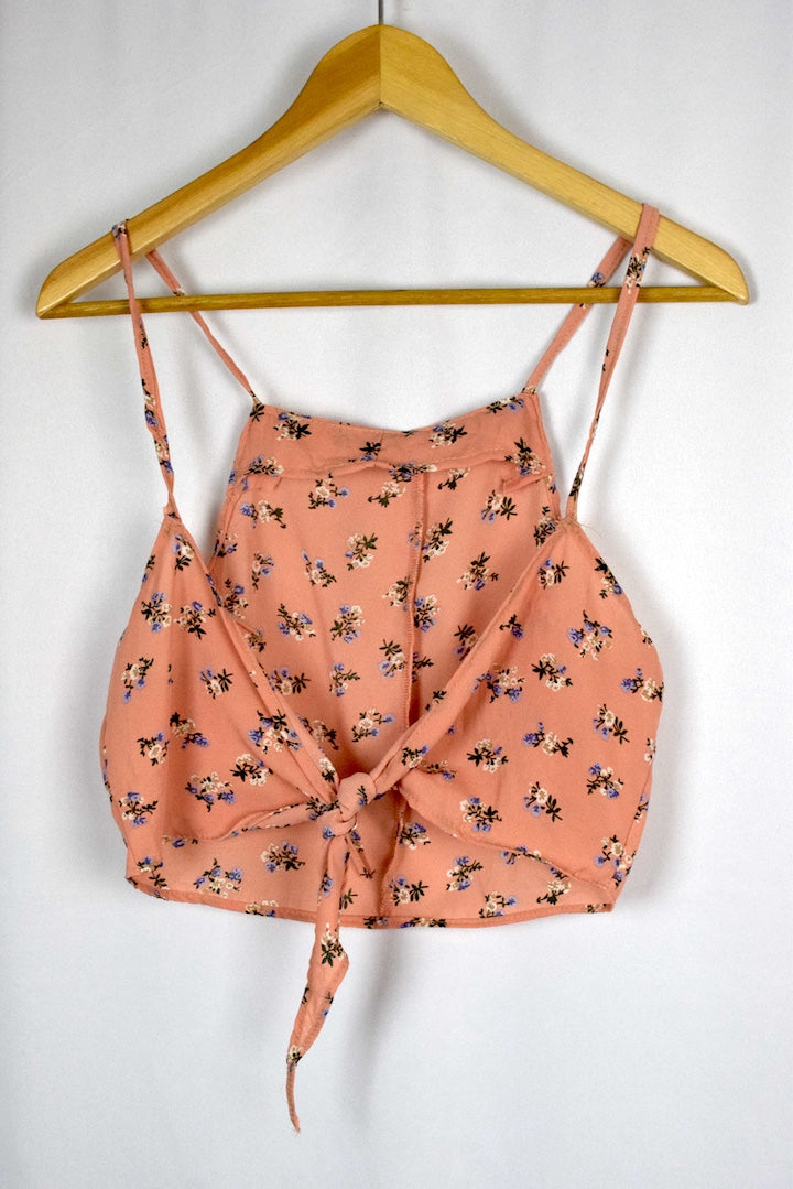 Reworked Pink Floral Tie Up Top