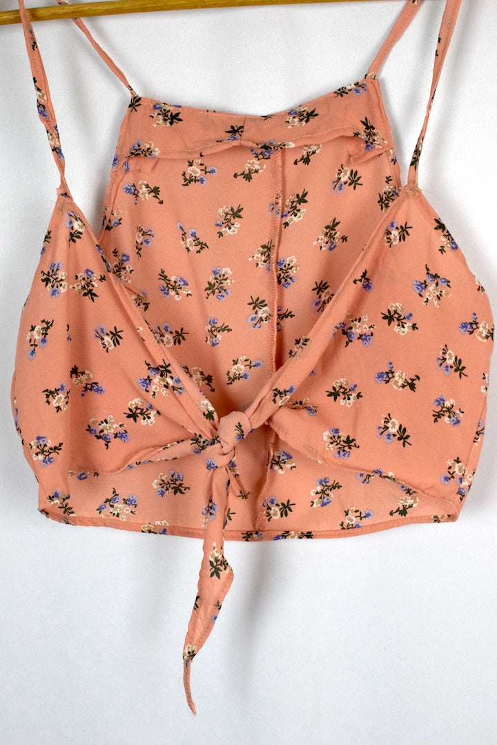 Reworked Pink Floral Tie Up Top