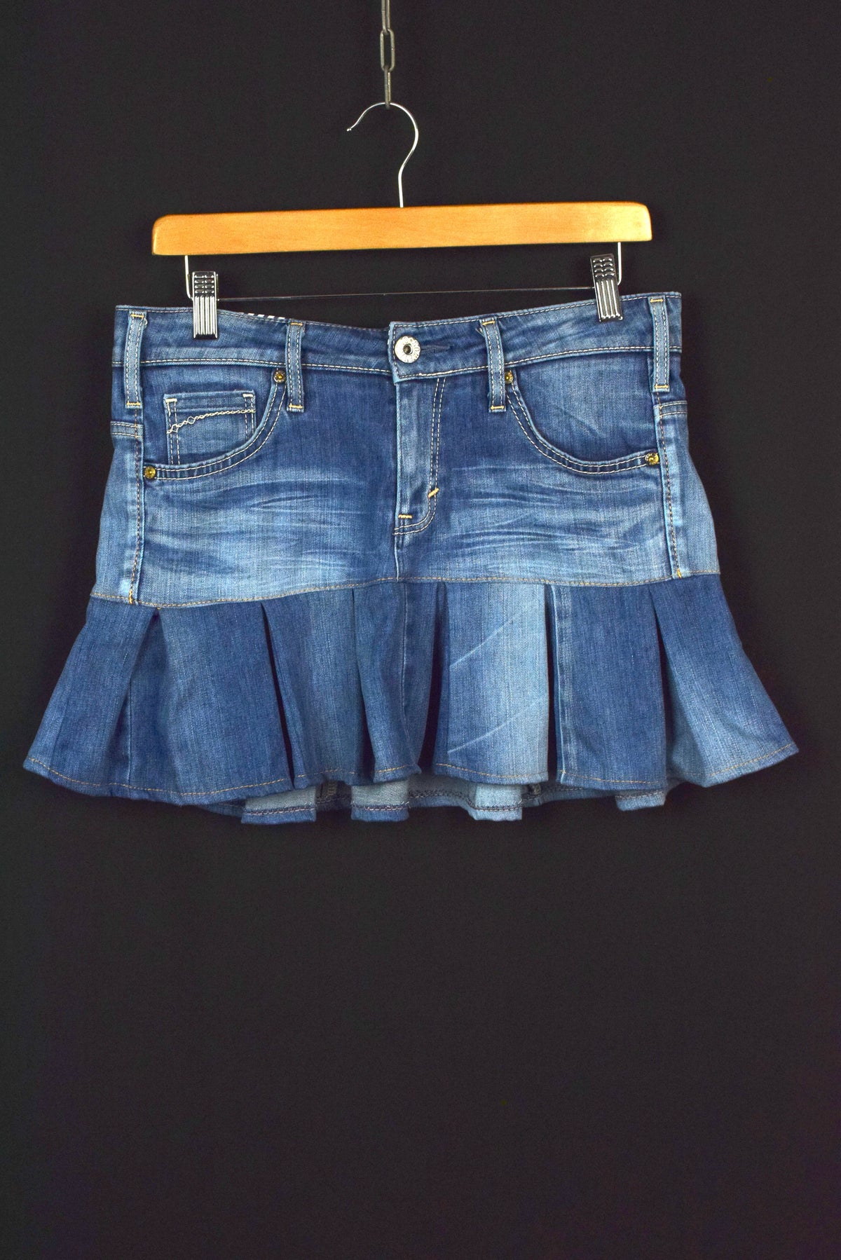 Reworked Pleated Denim Mini Skirt