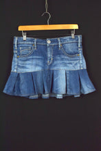 Load image into Gallery viewer, Reworked Pleated Denim Mini Skirt
