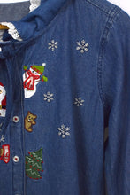 Load image into Gallery viewer, Reworked Denim Christmas Top
