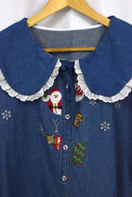 Load image into Gallery viewer, Reworked Denim Christmas Top
