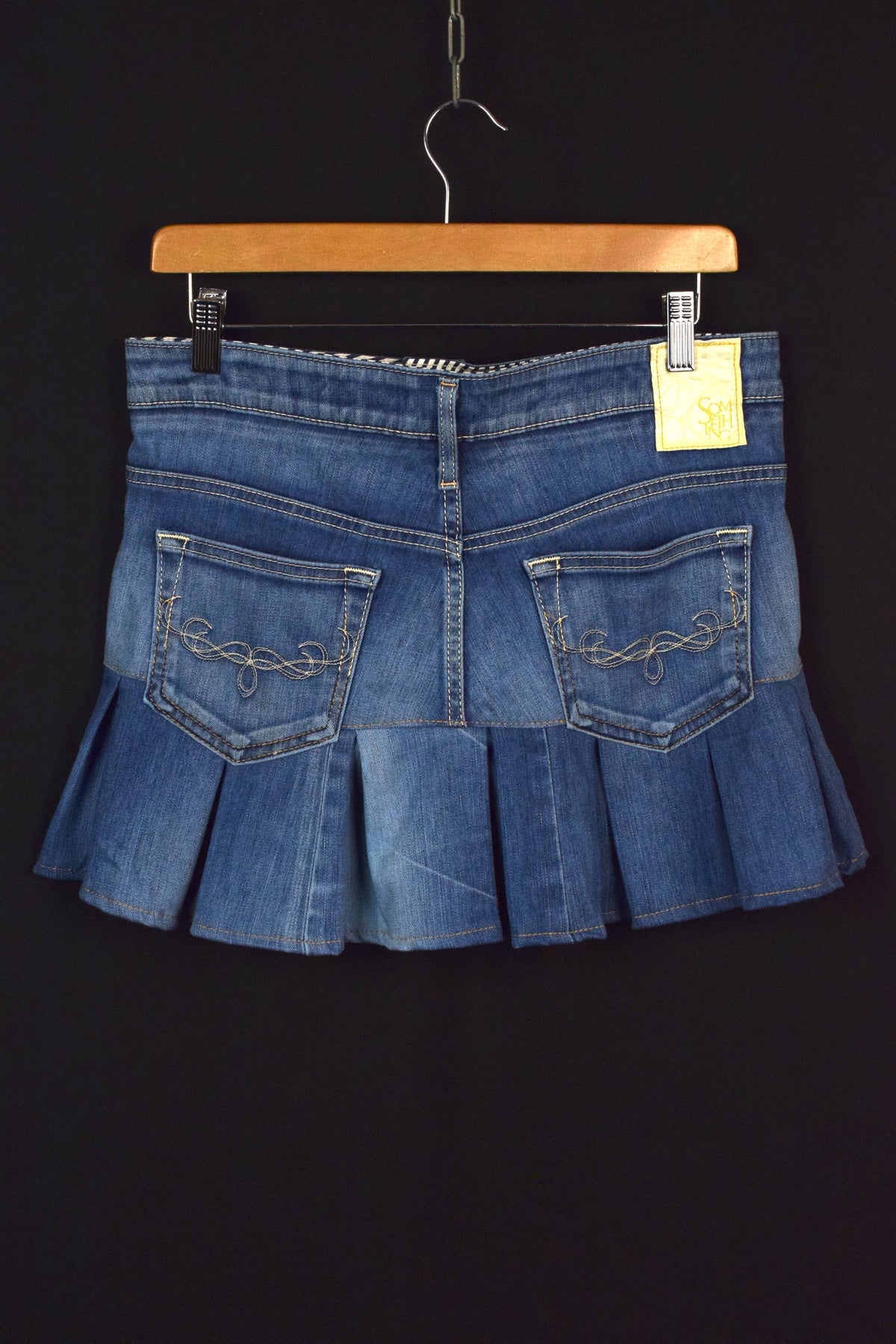 Reworked Pleated Denim Mini Skirt