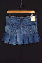 Load image into Gallery viewer, Reworked Pleated Denim Mini Skirt
