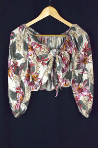 Reworked Floral Print Tie Up Top