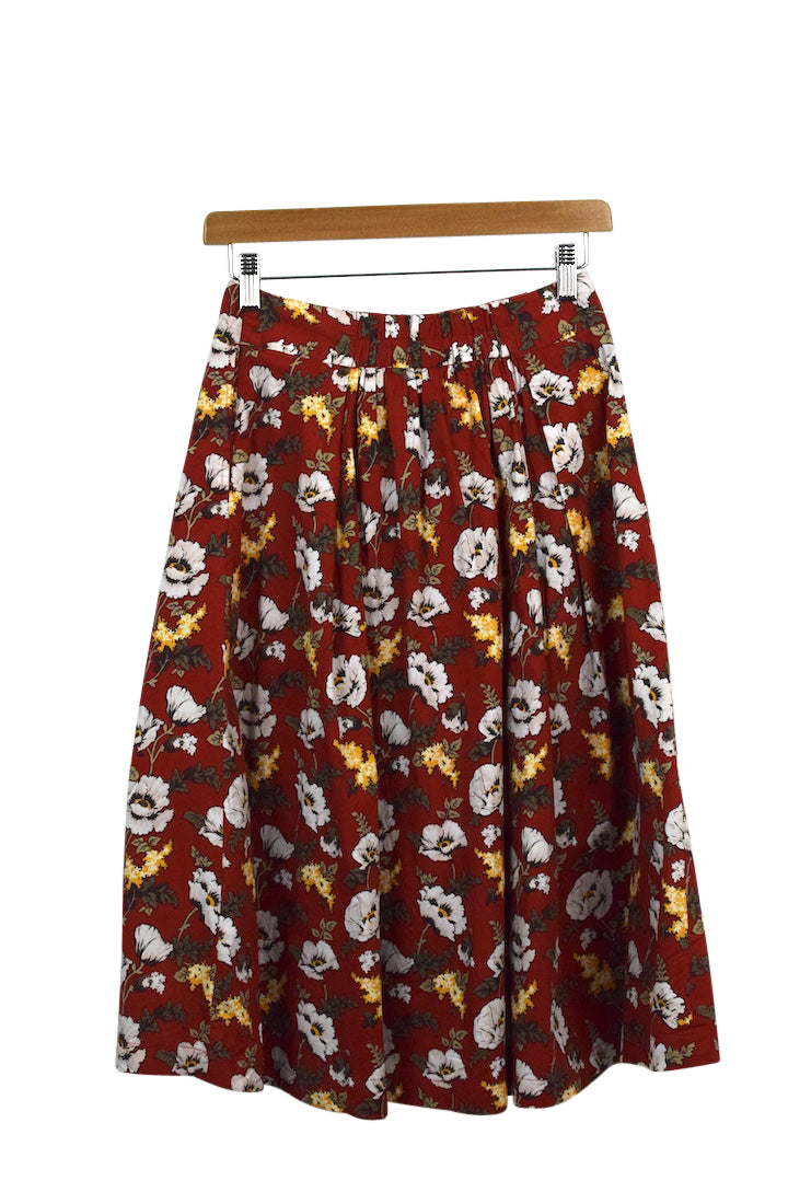 Red Floral Print Skirt
