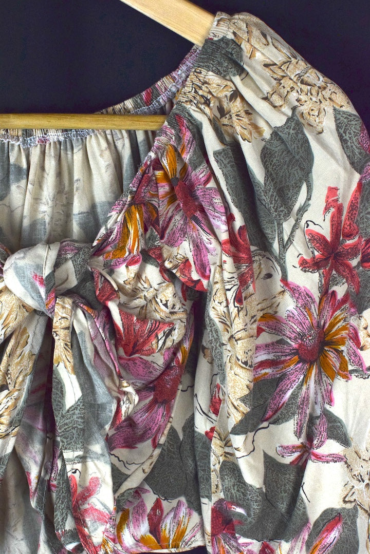 Reworked Floral Print Tie Up Top