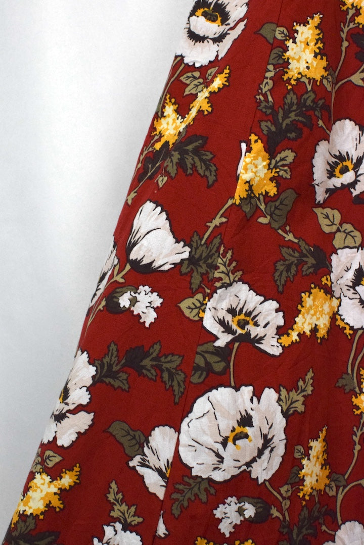 Red Floral Print Skirt