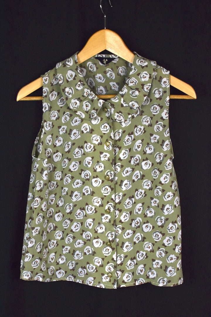 Green Floral Print Blouse