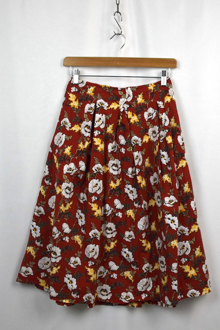 Red Floral Print Skirt