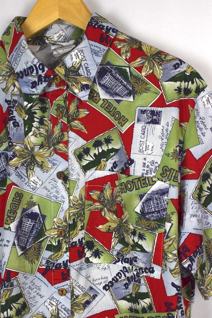 80s/90s Post Card Print Blouse