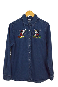 90s/00s Mickey Mouse Santa Print Denim Top