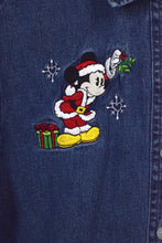 Load image into Gallery viewer, 90s/00s Mickey Mouse Santa Print Denim Top
