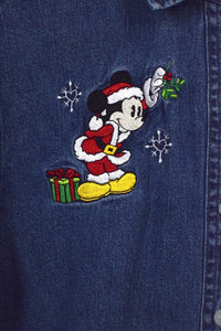 90s/00s Mickey Mouse Santa Print Denim Top