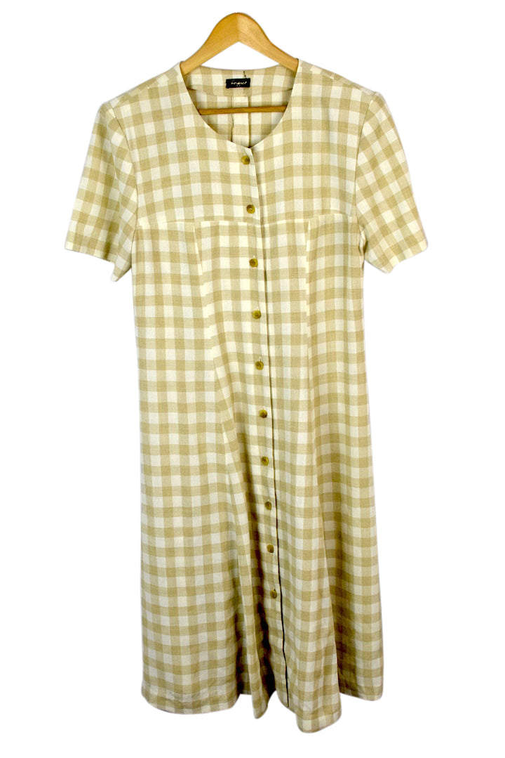 beige checked dress Avec Les Filles Women's Gingham Square-Neck Mini Dress - Beige Gingham