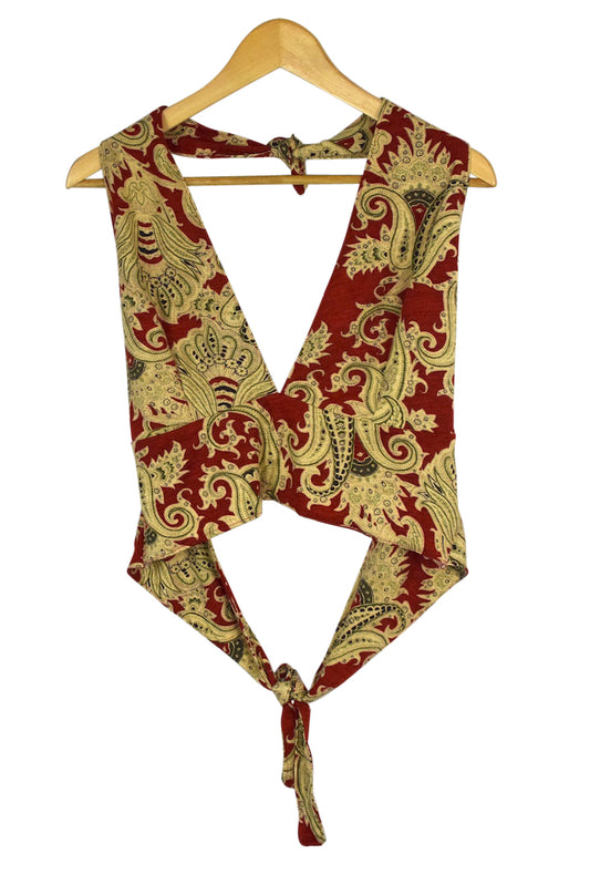 Reworked Paisley Print Tie Up Top