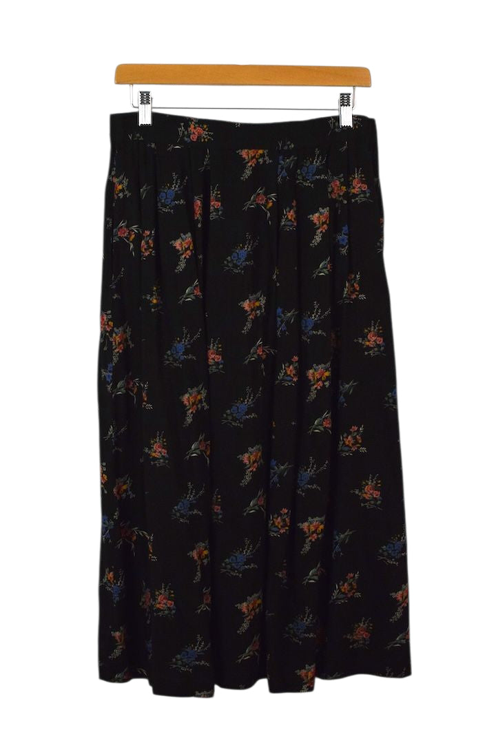 Black Floral Print Skirt