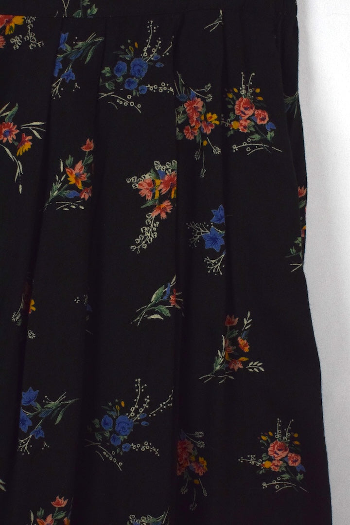Black Floral Print Skirt