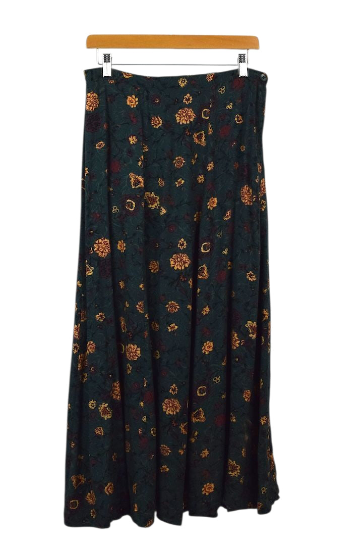Green Floral Print Skirt