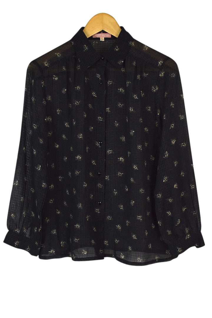 Black Sheer Floral Print Shirt