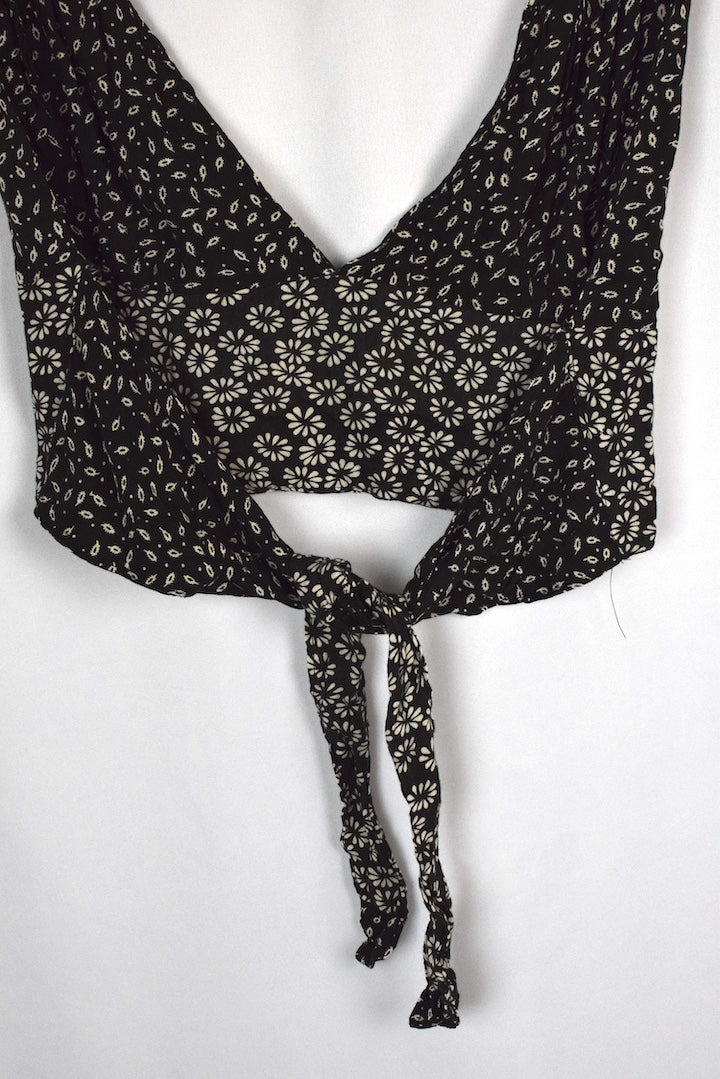Reworked Floral Leaf Tie Up Top