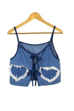 Load image into Gallery viewer, Reworked Denim Tie Up Top
