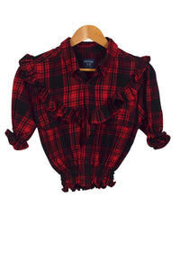 Reworked Cropped Red Flannel Top