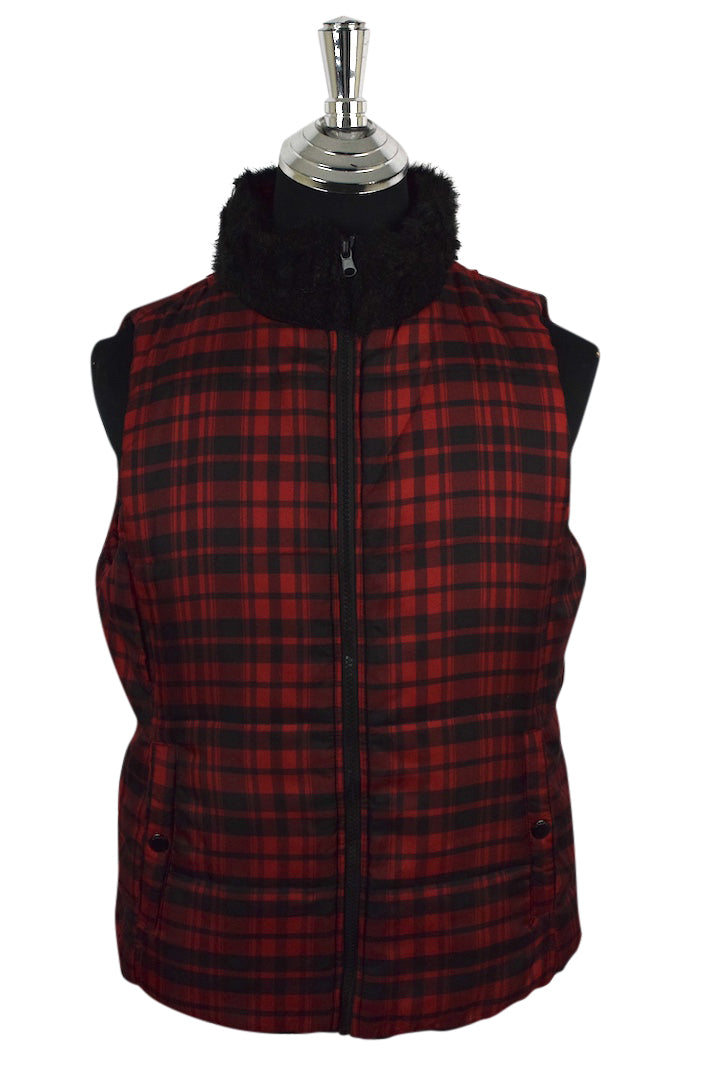 Red Checkered Chaps Brand Puffer Vest