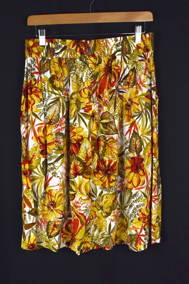 Reworked Drawing Style Floral Print Skirt
