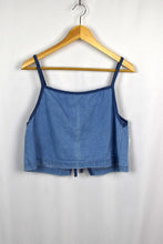Load image into Gallery viewer, Reworked Denim Tie Up Top

