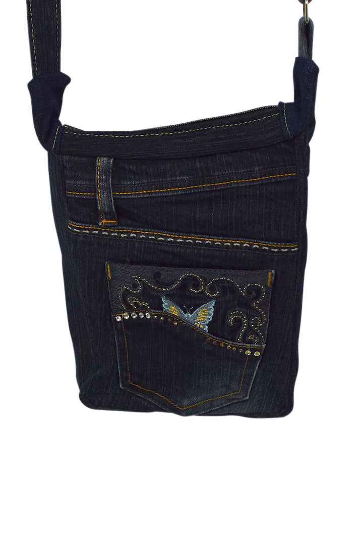 Reworked Bejewelled Denim Sling Bag