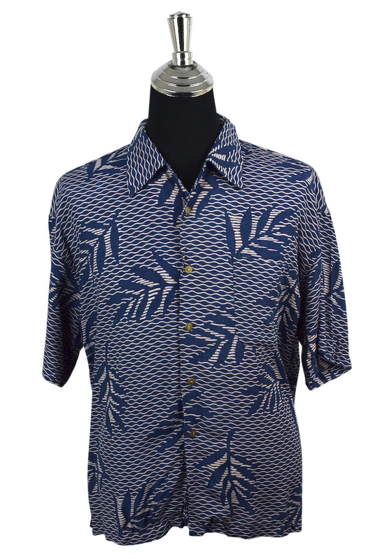 Blue Leaf Print Hawaiian Shirt