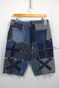 Reworked Denim Patchwork Shorts