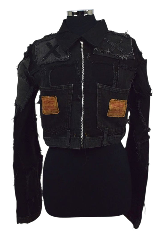 Reworked Patchwork Cropped Denim Jacket