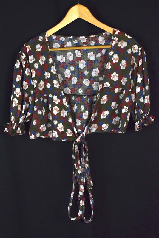 Reworked Floral Print Tie Up Top