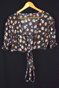 Reworked Floral Print Tie Up Top