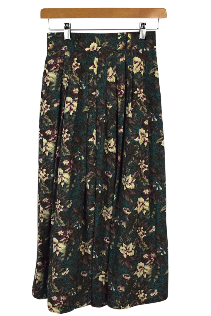 Reworked Teal Floral Print Skirt