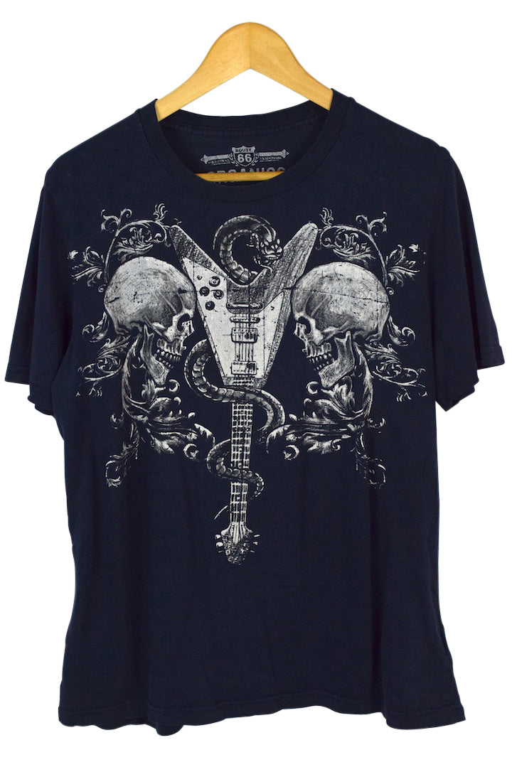 Snake Guitar Skulls Print T-shirt