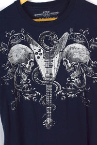 Snake Guitar Skulls Print T-shirt
