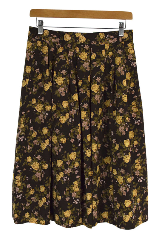 Reworked Yellow Rose Print Skirt