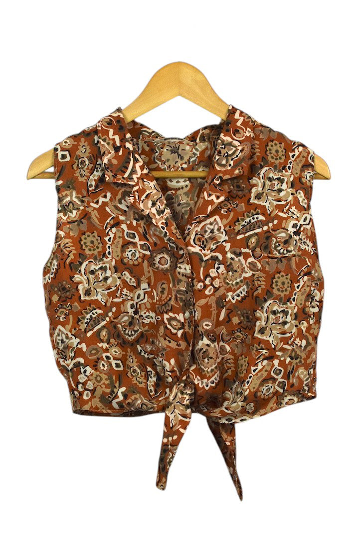 Reworked Floral Print Tie-Up Blouse