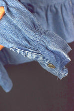 Load image into Gallery viewer, Reworked Denim Tie Up Top
