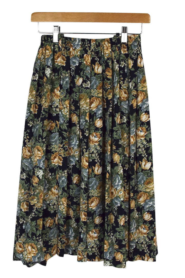 Reworked Navy Floral Print Skirt